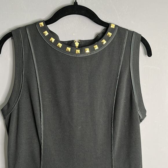 Michael Kors Black Sleeveless A Line Dress Gold Studded Round Neckline Size 8 - Picture 2 of 10